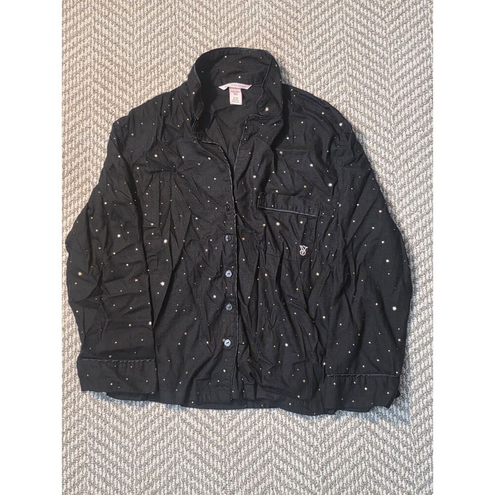 Victoria's Secret Size Small Short Black Gold Star Print Pajama Top Sleep Shirt